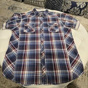 BKE Blue and Red Plaid Casual Button Down Shirt